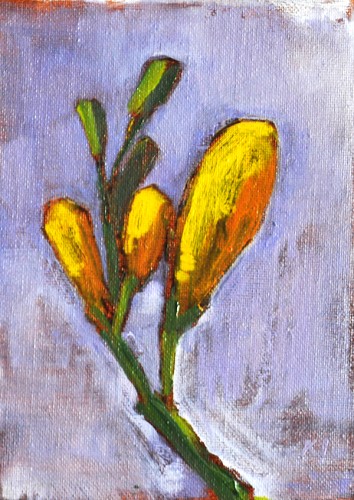 Flower Painting Yellow Freesia Buds Still Life